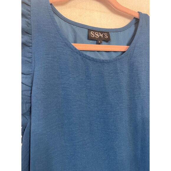 SSYS The Label Dark Teal Dress Ruffles Size LG Easy Comfy Cute! - Picture 5 of 5